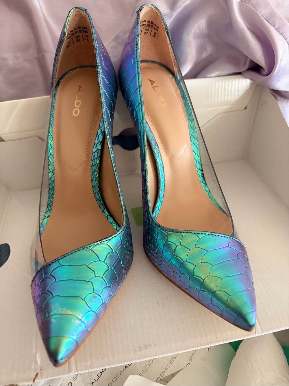 ALDO Iridescent Teal & Purple Snakeskin Pointed Toe Pumps